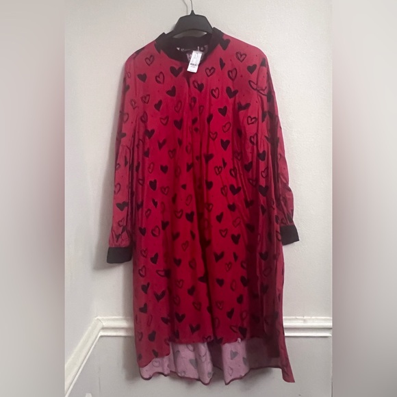 New York & Company Bow-Tie Neck, Hi-Lo Hearts Dress XXL Black/Red - Picture 6 of 13